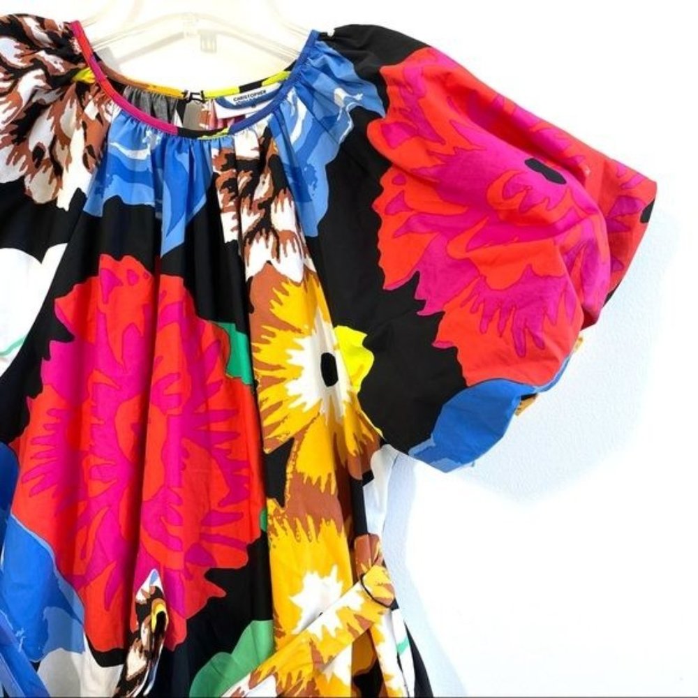 Christopher John Rogers Woman Floral High Low Dress Small Puff Sleeve Bright New - Picture 2 of 11